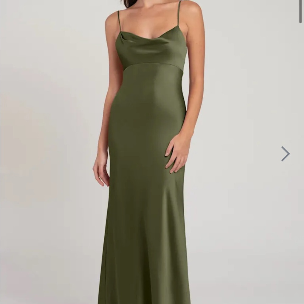 Elegant Olive Green Satin Dress